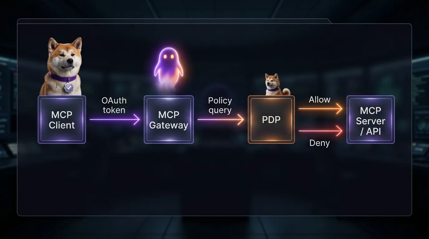 Gateway flow: authn vs tool-call authz MCP gateway policy flow showing authentication and runtime tool-call authorization decisions